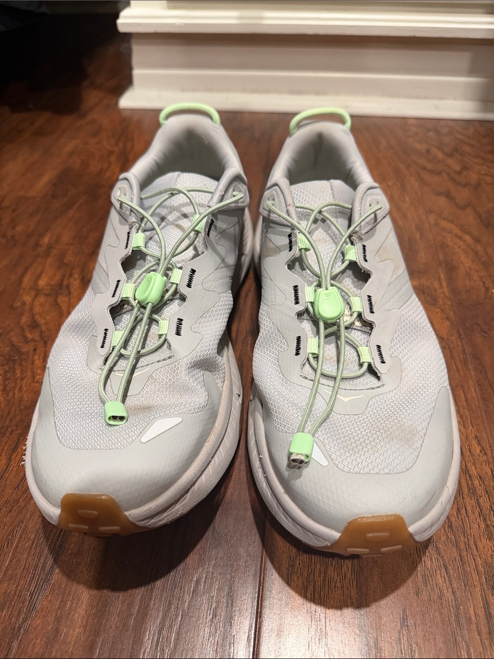 Hoka Women’s Light Gray Athletic Shoes with Mint Accents